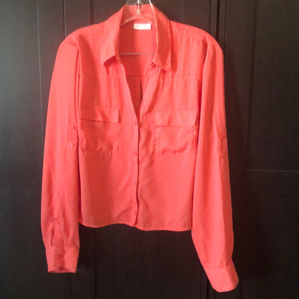 Long sleeve button down crop top